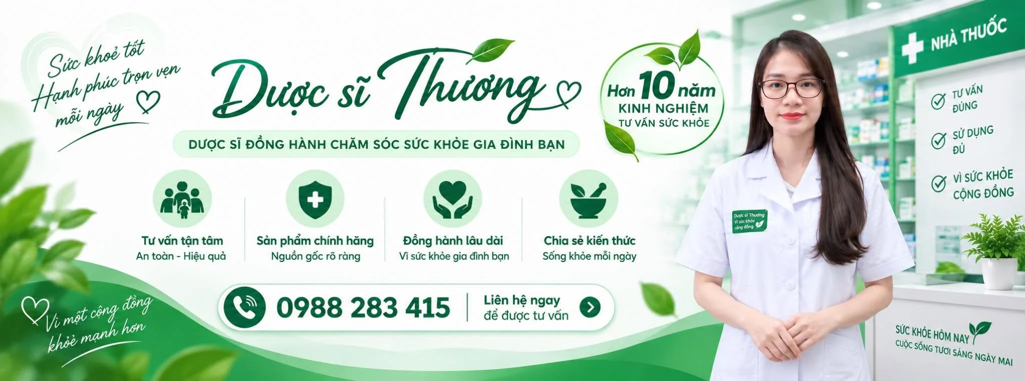 Dược sĩ Thương, dược sĩ đồng hành chăm sóc sức khỏe gia đình bạn. Hơn 10 năm kinh nghiệm tư vấn sức khỏe. Liên hệ: 0988 283 415.
